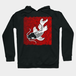 Koi Fish Great Wave Tattoo V2 Red Wht Hoodie